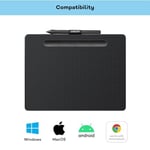 Wacom Intuos Medium çizim tableti, çizim ve fotoğraf düzenleme için tablet, basınca duyarlı kalemli, siyah, ev ofis ve e-öğrenme için ideal - Seçenekler: Small, Medium, Kablo, Kablo + Bluetooth