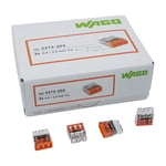WAGO 100 Adet 2273-203 Compact Bağlantı Kutusu Kelepçesi Ø 0,5-2,5 mm², 3 kutuplu, şeffaf/turuncu