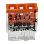 WAGO 100 Adet 2273-203 Compact Bağlantı Kutusu Kelepçesi Ø 0,5-2,5 mm², 3 kutuplu, şeffaf/turuncu