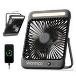 Warmco 20000mAh 8 inç Taşınabilir Kamp Fanı, 48 Saat Maksimum Çalışma Süresi, LED Işık, Sessiz İnce Pille Çalışan Kişisel Masa Fanı Ofis, Seyahat, Yatak Odası, Dış Mekan için Dijital Ekranlı