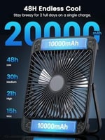 Warmco 20000mAh 8 inç Taşınabilir Kamp Fanı, 48 Saat Maksimum Çalışma Süresi, LED Işık, Sessiz İnce Pille Çalışan Kişisel Masa Fanı Ofis, Seyahat, Yatak Odası, Dış Mekan için Dijital Ekranlı