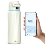 WATERH Boost Yalıtımlı Paslanmaz Çelik Akıllı Su Şişesi, 32 oz Bluetooth Akıllı İzleyici ve İçki Hatırlatma (Beyaz)