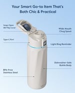 WATERH Boost Yalıtımlı Paslanmaz Çelik Akıllı Su Şişesi, 32 oz Bluetooth Akıllı İzleyici ve İçki Hatırlatma (Beyaz)