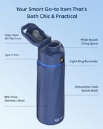 WATERH Su İçmeyi Hatırlatan Akıllı Su Şişesi, 24 oz BPA İçermeyen Paslanmaz Çelik Vakum Yalıtımlı Su Şişesi, APP'li Geniş Ağızlı Su Takip Şişesi, Hediye için İdeal - Mavi