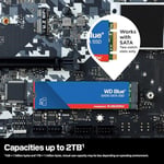 WD Blue SA510 SATA SSD 500 GB M.2 2280 (560 MB/s'ye kadar okuma, 510 MB/s'ye kadar yazma, PC/dizüstü bilgisayar için yükseltme, Dropbox Professional, Western Digital SSD Dashboard)