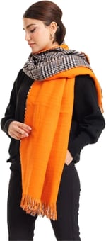 Wearflawless Ekose Desenli Yün Dokulu Çift Taraflı Atkı Şal-1