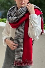 Wearflawless Ekose Desenli Yün Dokulu Çift Taraflı Atkı Şal-1
