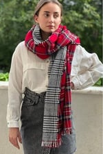 Wearflawless Ekose Desenli Yün Dokulu Çift Taraflı Atkı Şal-1