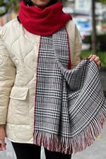Wearflawless Ekose Desenli Yün Dokulu Çift Taraflı Atkı Şal-1
