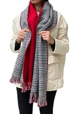 Wearflawless Ekose Desenli Yün Dokulu Çift Taraflı Atkı Şal-1