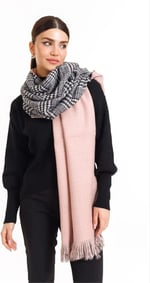 Wearflawless Ekose Desenli Yün Dokulu Çift Taraflı Atkı Şal pudra Tek Ebat