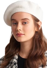 Wearflawless Fransız Ressam Bere Yün Keçe Ressam Şapka Bere Ekru Beyaz Beyaz Standart