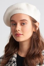Wearflawless Fransız Ressam Bere Yün Keçe Ressam Şapka Bere Ekru Beyaz Beyaz Standart