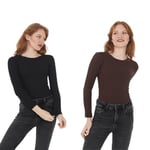 Wearflawless Kadın 2' Li Bisiklet Yaka Uzun Kollu Fitilli Bluz Set