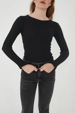 Wearflawless Kadın Bisiklet Yaka Uzun Kollu Fitilli Bluz