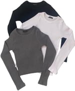 Wearflawless Kadın%100 PAMUKLU 3'lü Bisiklet Yaka Uzun Kollu Fitilli Bluz Set-1