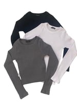 Wearflawless Kadın%100 PAMUKLU 3'lü Bisiklet Yaka Uzun Kollu Fitilli Bluz Set-1