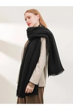 Wearflawless Unisex Sade Kalın Yumuşak Siyah Atkı siyah Tek Ebat