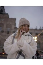 Wearflawless Yumuşak Dokulu Çizgili Atkı beyaz ekoseli Tek Ebat