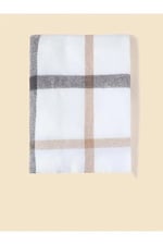 Wearflawless Yumuşak Dokulu Çizgili Atkı beyaz ekoseli Tek Ebat