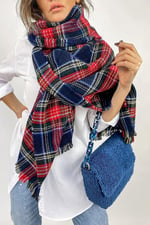 Wearflawless Yumuşak Dokulu Çizgili Atkı Unisex lacivert ekoseli Tek Ebat