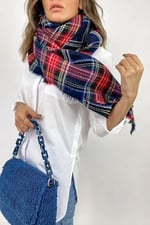 Wearflawless Yumuşak Dokulu Çizgili Atkı Unisex lacivert ekoseli Tek Ebat