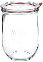 Weck Lale kavanozu, 1 litre, 6'lı set KAPAK, conta kıskaçları, cam, şeffaf, 6 x