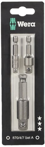 Wera Werkstatt 870/4/7 Set A SB, Alet Şaftları, Bağlantı Parçaları, 3 Parça, gri