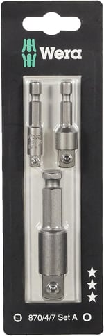 Wera Werkstatt 870/4/7 Set A SB, Alet Şaftları, Bağlantı Parçaları, 3 Parça, gri
