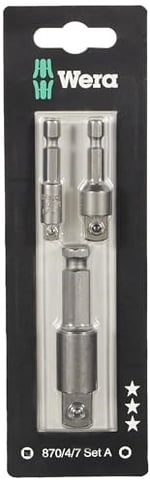 Wera Werkstatt 870/4/7 Set A SB, Alet Şaftları, Bağlantı Parçaları, 3 Parça, gri