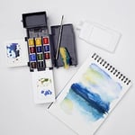 Winsor & Newton 0390639 Cotman Field Box sulu boya seti, yüksek ışık haslığına sahip canlı sulu boya, geniş renk seçenekleri, eskimeye karşı dayanıklı - 1/2 kapta 12 renk, karıştırma paleti, su tankı