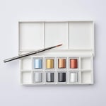 Winsor & Newton Cotman Suluboya Boya Seti, 8 Yarım Tava, Metalik Renkler Fırçalı
