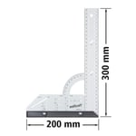 wolfcraft Evrensel açı 5205000 / açı ölçer, 300 mm kenar uzunluğu, 90° durdurma açısı ve çıkarılabilir açılı ray ile hassas işaretleme ve çizim için - Bedenler: 300mm, profesyonel