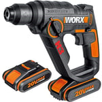 WORX WX390.1 20Volt 2.0Ah. Li-ion 1.2J Profesyonel SDS-Plus Pnömatik Çift Akülü Şarjlı Matkap + 8 Adet Uç + Mandren | 3'ü 1 arada: matkap/perküsyon/vidalayıcı, beton 13 mm, SDS ve HSS matkaplar dahild
