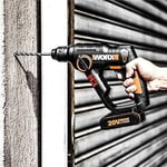 WORX WX390.1 20Volt 2.0Ah. Li-ion 1.2J Profesyonel SDS-Plus Pnömatik Çift Akülü Şarjlı Matkap + 8 Adet Uç + Mandren | 3'ü 1 arada: matkap/perküsyon/vidalayıcı, beton 13 mm, SDS ve HSS matkaplar dahild