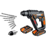 WORX WX390.1 20Volt 2.0Ah. Li-ion 1.2J Profesyonel SDS-Plus Pnömatik Çift Akülü Şarjlı Matkap + 8 Adet Uç + Mandren | 3'ü 1 arada: matkap/perküsyon/vidalayıcı, beton 13 mm, SDS ve HSS matkaplar dahild