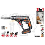 WORX WX390.1 20Volt 2.0Ah. Li-ion 1.2J Profesyonel SDS-Plus Pnömatik Çift Akülü Şarjlı Matkap + 8 Adet Uç + Mandren | 3'ü 1 arada: matkap/perküsyon/vidalayıcı, beton 13 mm, SDS ve HSS matkaplar dahild