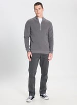 Wrangler Erkek Regular Fit Fermuarlı Yaka, Uzun Kollu Triko Kazak, Gri