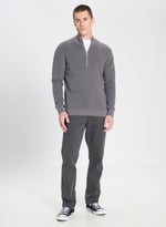 Wrangler Erkek Regular Fit Fermuarlı Yaka, Uzun Kollu Triko Kazak, Gri