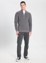 Wrangler Erkek Regular Fit Fermuarlı Yaka, Uzun Kollu Triko Kazak, Gri