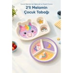 Wumboo 2'li Melamin Çocuk Tabağı - Ekstra Dayanıklı Bpa Free Beslenme Seti- Kırılmaz Çocuk Beslenme Tabağı