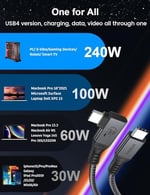 XAOSUN Thunderbolt 4 Kablo için 240W USB4, 90 Derece Dik Açı Thunderbolt 4 Kablo 6 ft, Destek 240W Şarj, 40Gbps Transfer, MacBook, Thunderbolt Dock, Tablet, Hub, eGPU için 8K/5K HD Ekran