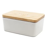 Yamazaki 3098 TOSCA tereyağı kabı L, beyaz, seramik/ahşap, minimalist tasarım