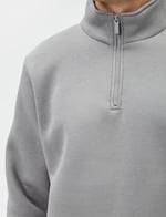 Yarım Fermuarlı Sweatshirt Basic Dik Yaka Ribanalı Uzun Kollu Şardonlu
