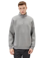 Yarım Fermuarlı Sweatshirt Basic Dik Yaka Ribanalı Uzun Kollu Şardonlu