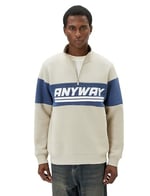 Yarım Fermuarlı Sweatshirt Dik Yaka Slogan Baskılı Renk Bloklu Şardonlu