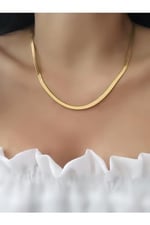 Yassı italyan Model Gold Kararmaz Çelik Kadın Kolye