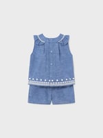 Yazlık Kız Bebek Bluz Şort Set Mavi 84 12AY