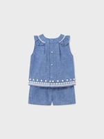 Yazlık Kız Bebek Bluz Şort Set Mavi 84 12AY