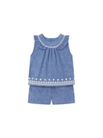 Yazlık Kız Bebek Bluz Şort Set Mavi 84 12AY